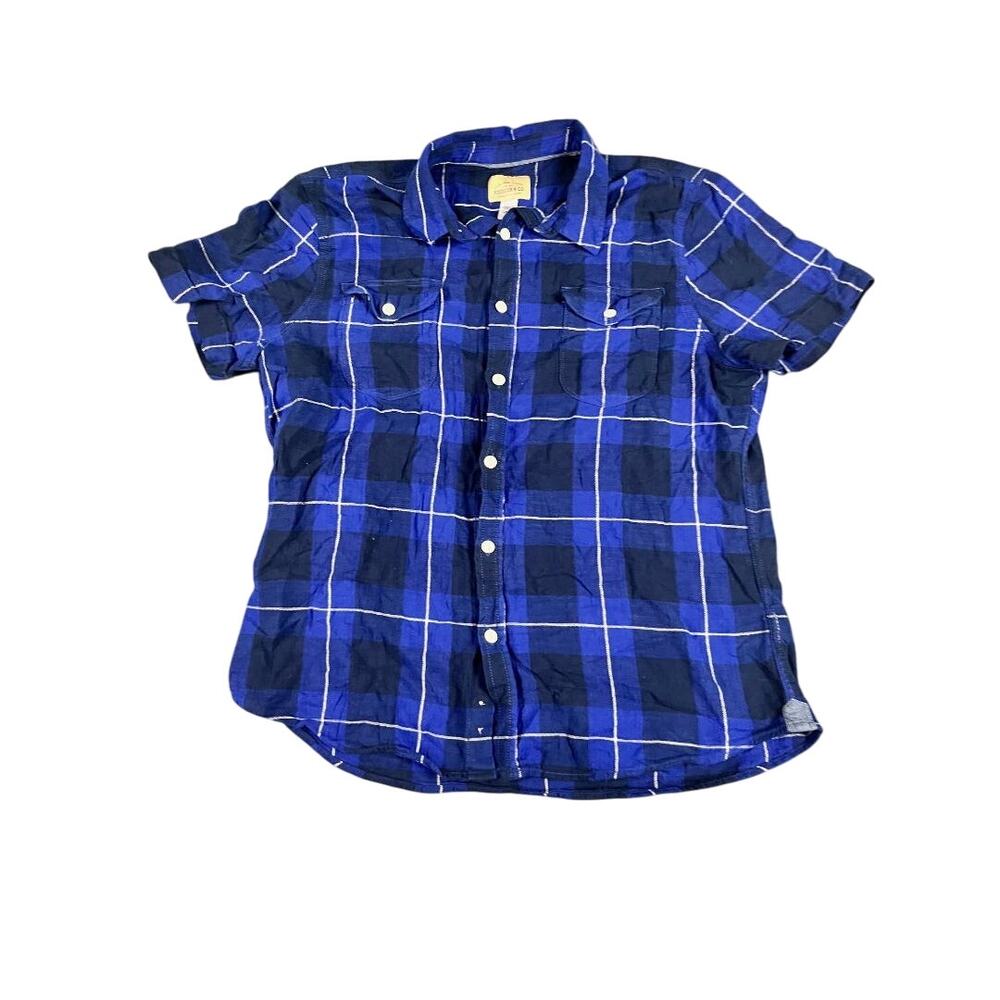 Roebuck & Co. Men's Blue Plaid Short Sleeve Button Shirt Size XL